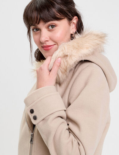 Manteau droit avec capuche beige femme