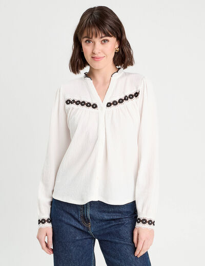 Blouse manches longues ecru femme