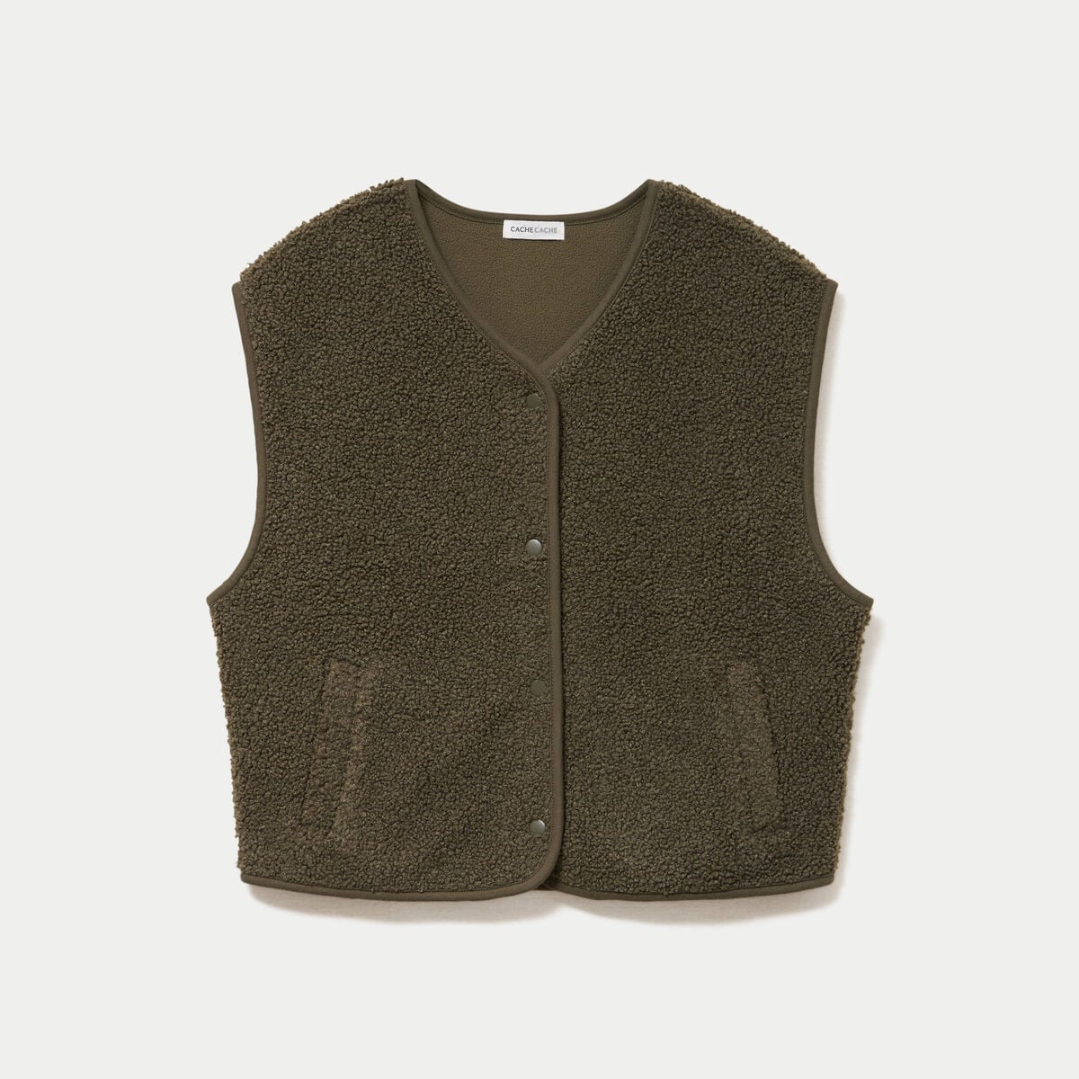 Gilet sans manches effet polaire vert kaki femme