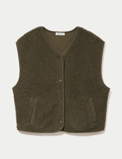 Gilet sans manches effet polaire vert kaki femme
