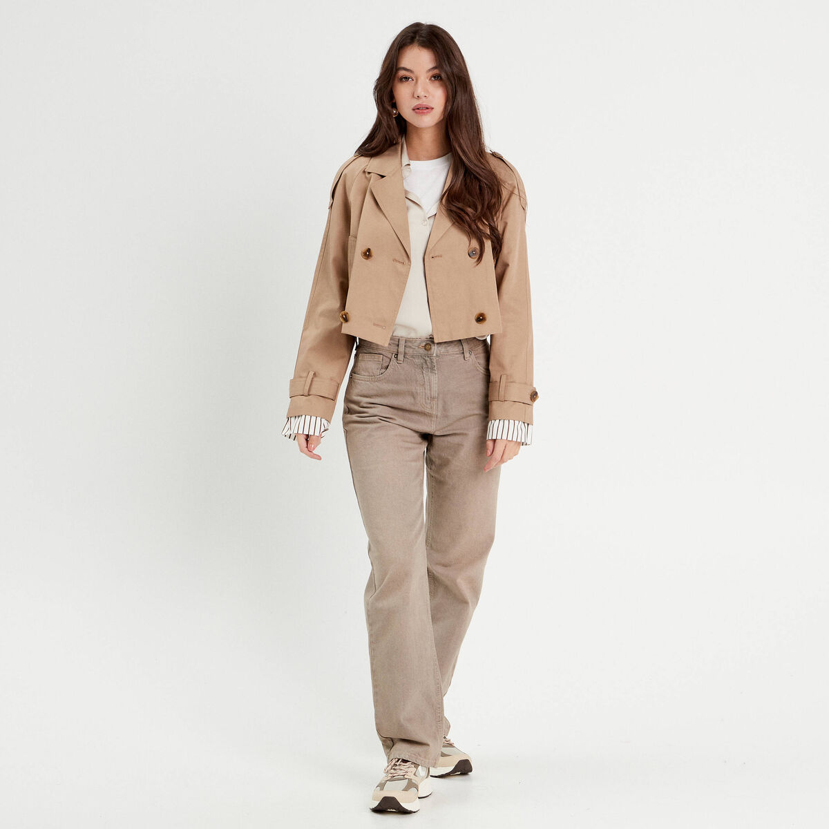 Jeans droit 5 poches marron cognac femme