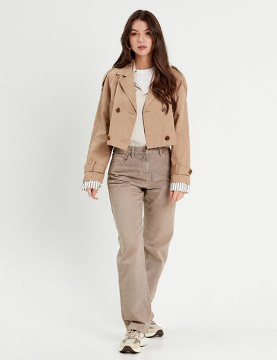 Jeans droit 5 poches marron cognac femme