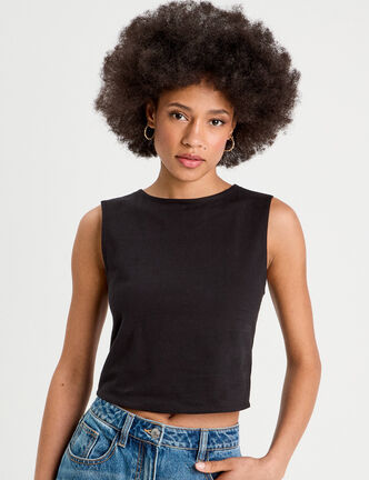 Débardeur cropped noir femme