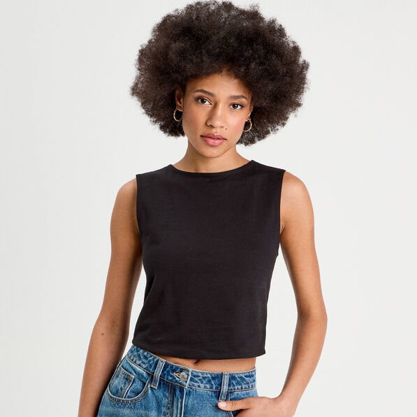 Débardeur cropped noir femme