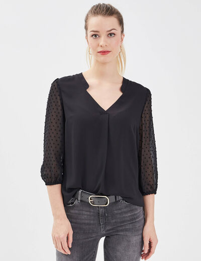Blouse manches 3/4 noir femme
