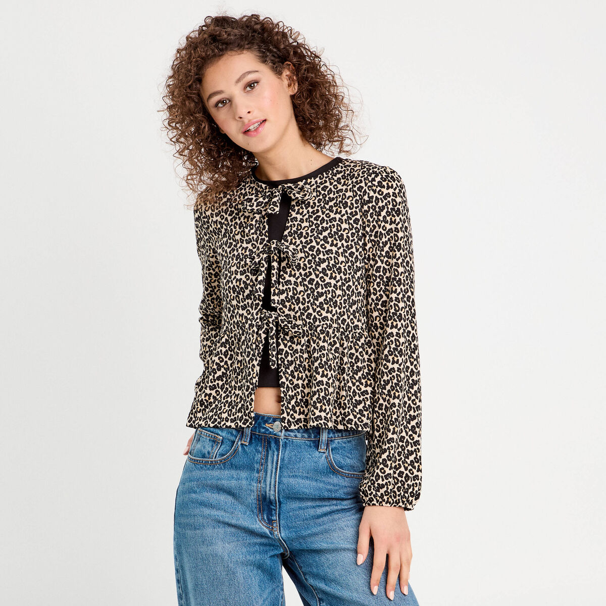 Blouse nouée manches longues blanc femme