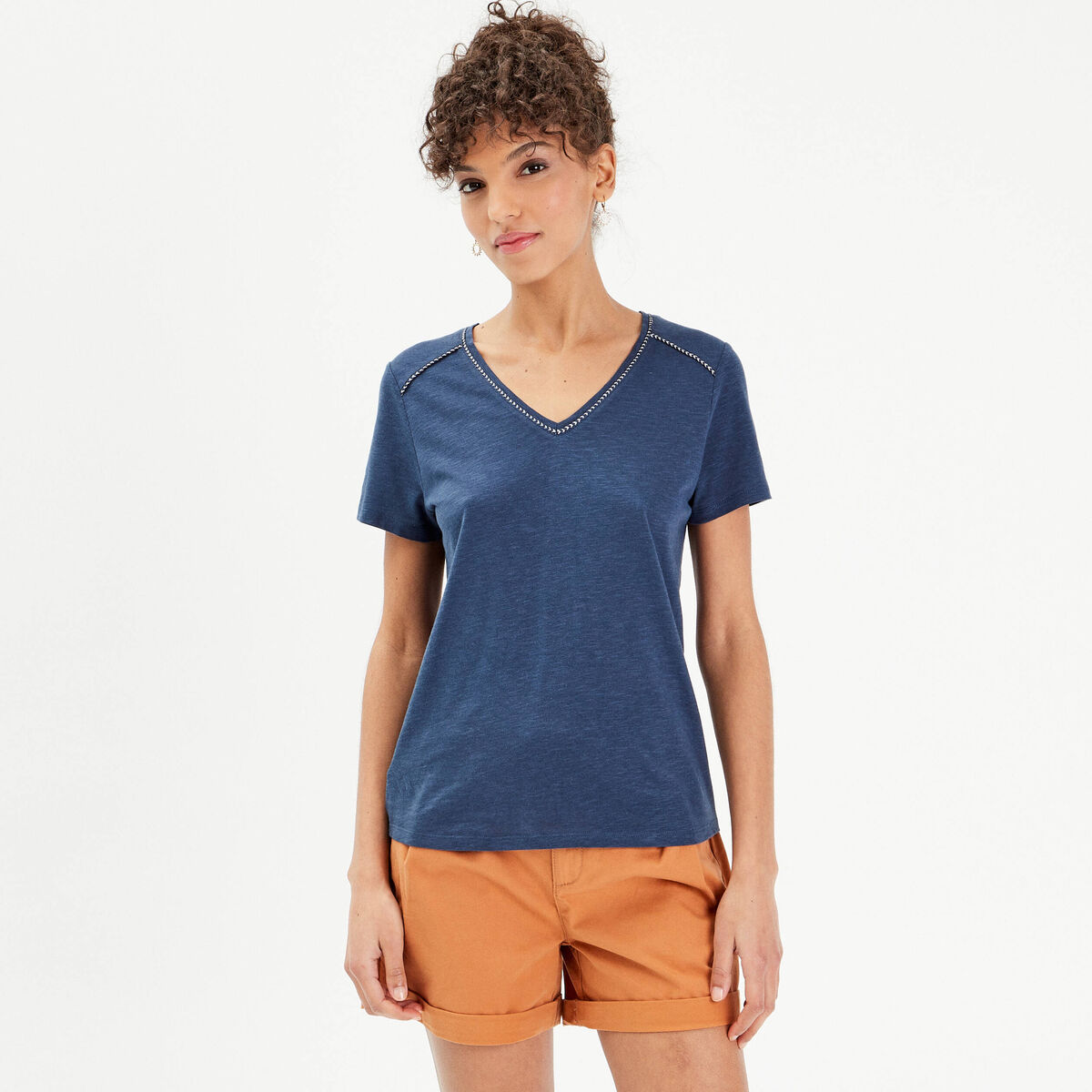 T-shirt manches courtes bleu foncé femme