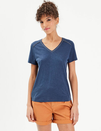 T-shirt manches courtes bleu foncé femme