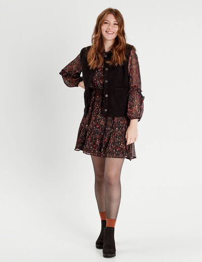 Robe droite volants noir femme