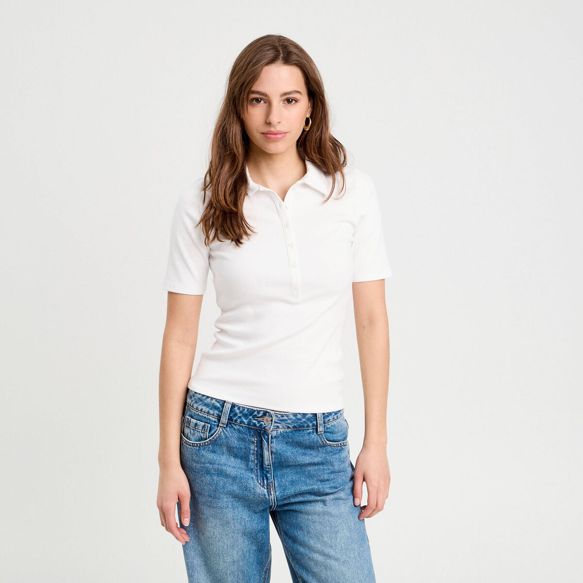 Polo manches courtes blanc femme