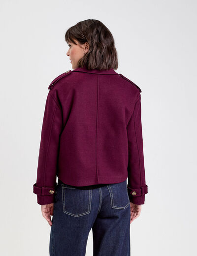 Trench court boutonné prune femme