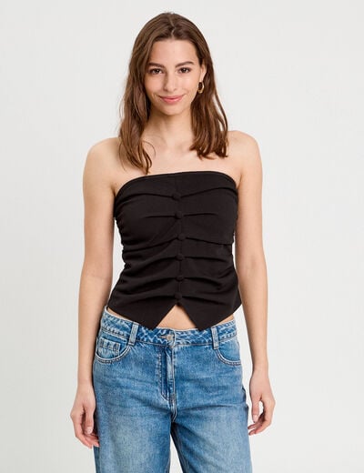 Bustier cropped froncé noir femme