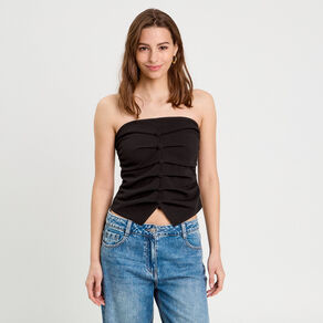 bustier cropped fronce noir femme Bustier cropped froncé noir femme
