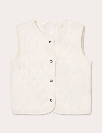 Gilet sans manches velours ecru femme
