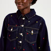 Robe courte &eacute;vas&eacute;e en jean brod&eacute;e bleu marine femme