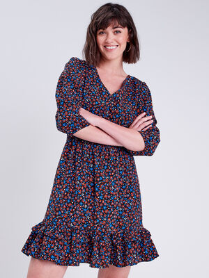 robe droite smockee noir femme