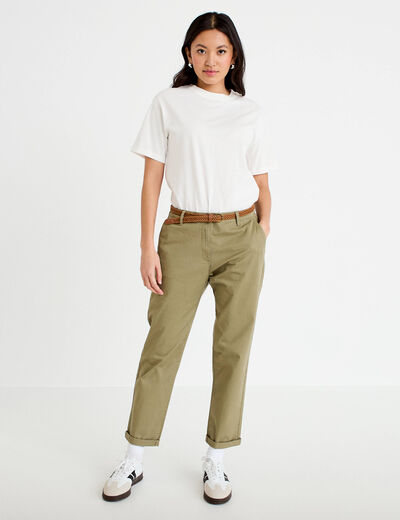 Pantalon chino 7/8&egrave;me vert femme