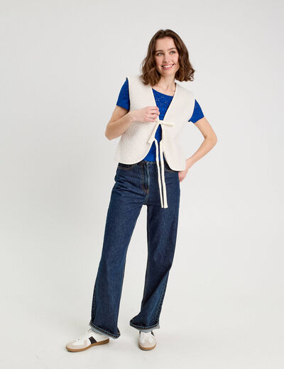T-shirt broderie anglaise bleu electrique femme