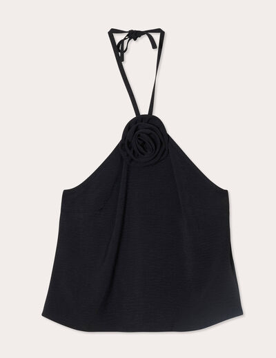 Caraco détail fleur noir femme