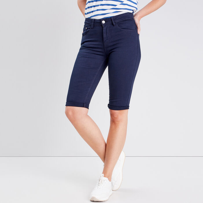 Bermuda coupe slim uni bleu marine femme