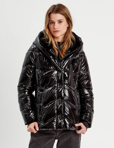 Doudoune aspect vinyle noir femme