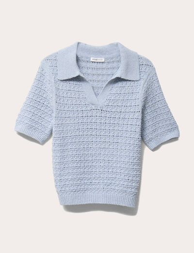 Polo manches courtes ajouré denim snow gris femme