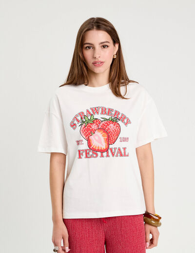 T-shirt manches courtes ecru femme
