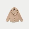 Manteau droit bouclettes col tailleur beige femme