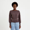 Pull col bateau manches longues marron fonc&eacute; femme