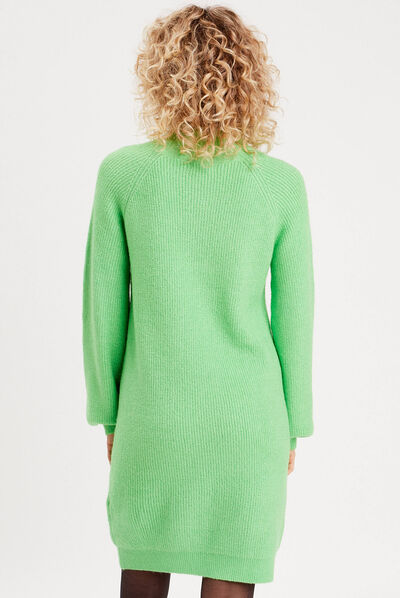 Robe pull droite col montant vert femme