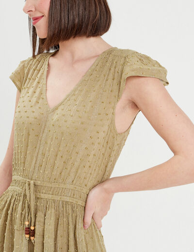 Robe longue évasée plumetis vert pastel femme