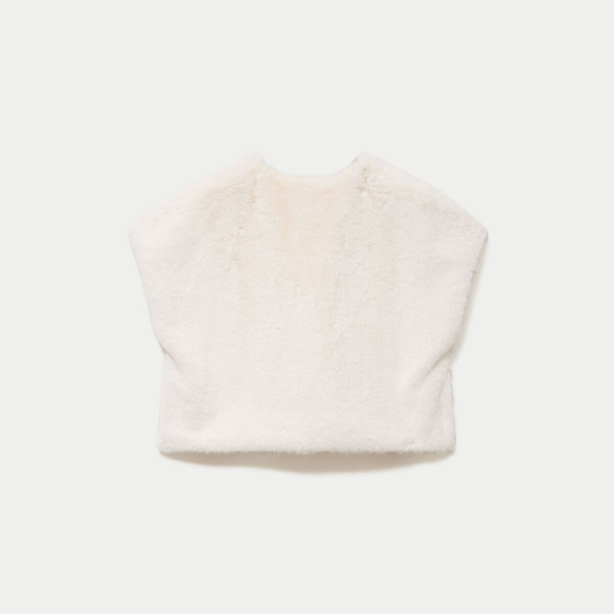 Kimono sans manches fausse fourrure ecru femme