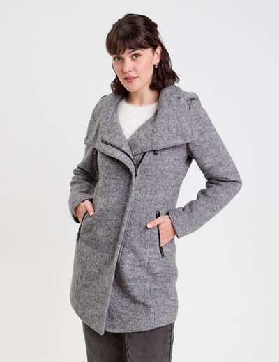 Manteau cintr&eacute; asym&eacute;trique gris fonc&eacute; femme