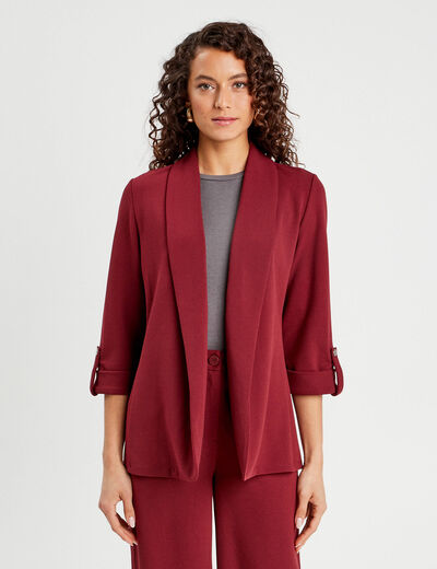 Veste blazer manches 3/4 bordeaux femme