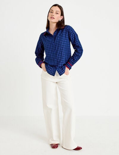 Chemise droite vichy col claudine bleu electrique femme