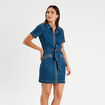 Robe droite en jean zippée denim stone femme