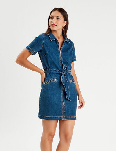 Robe droite en jean zippée denim stone femme