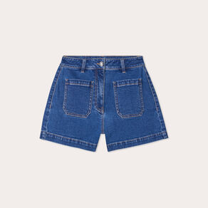 Short mom en jean denim double stone femme