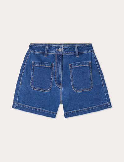 Short mom en jean denim double stone femme