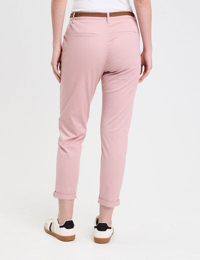 Pantalon chino 7/8ème rose pastel femme