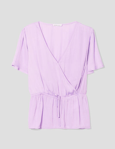 Blouse manches courtes satin violet femme