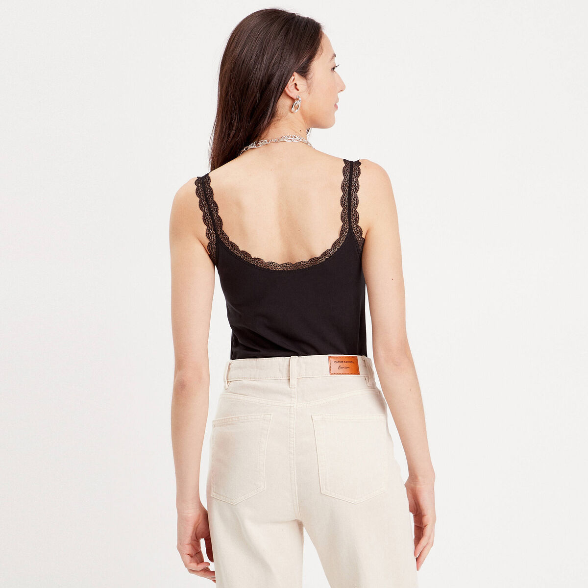Débardeur liserés dentelle noir femme
