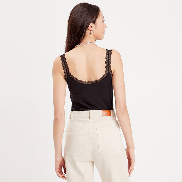Débardeur liserés dentelle noir femme