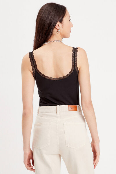 Débardeur liserés dentelle noir femme