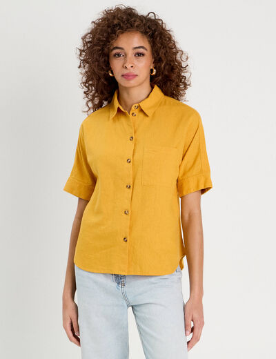Chemise manches courtes contenant du lin jaune citron femme