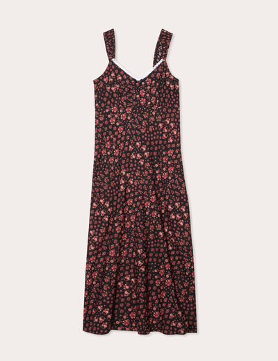 Robe longue évasée rouge corail femme