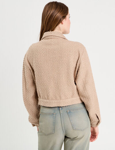 Veste tweed boutonnée sable femme