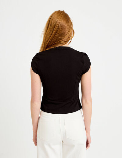 Top cintr&eacute; manches courtes noir femme