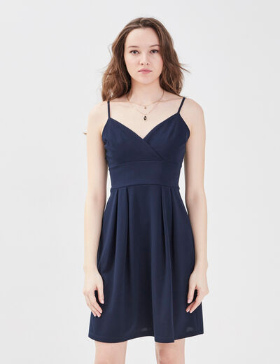 Robe évasée avec bretelles bleu marine femme
