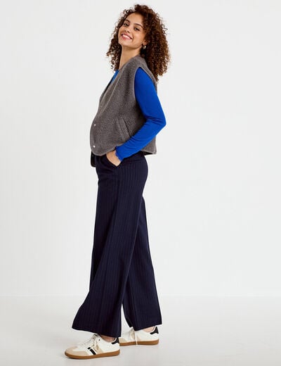 Pantalon large taille standard bleu marine femme